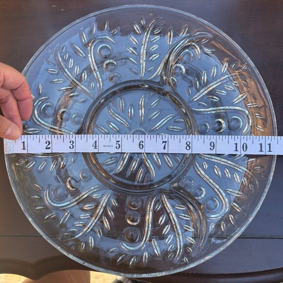 Vintage Federal Glass Clear Leaf Dot Pattern Divided Serving Charcuterie Plate - Picture 9 of 12